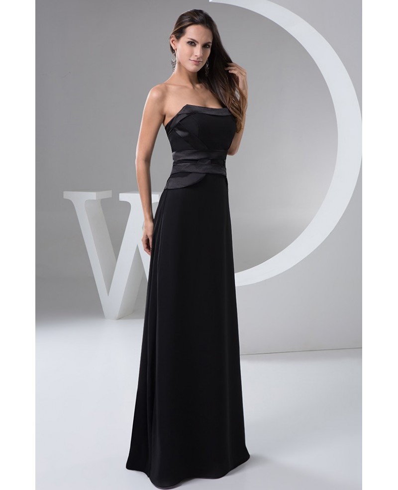 Black A-line Strapless Floor-length Satin Evening Dress