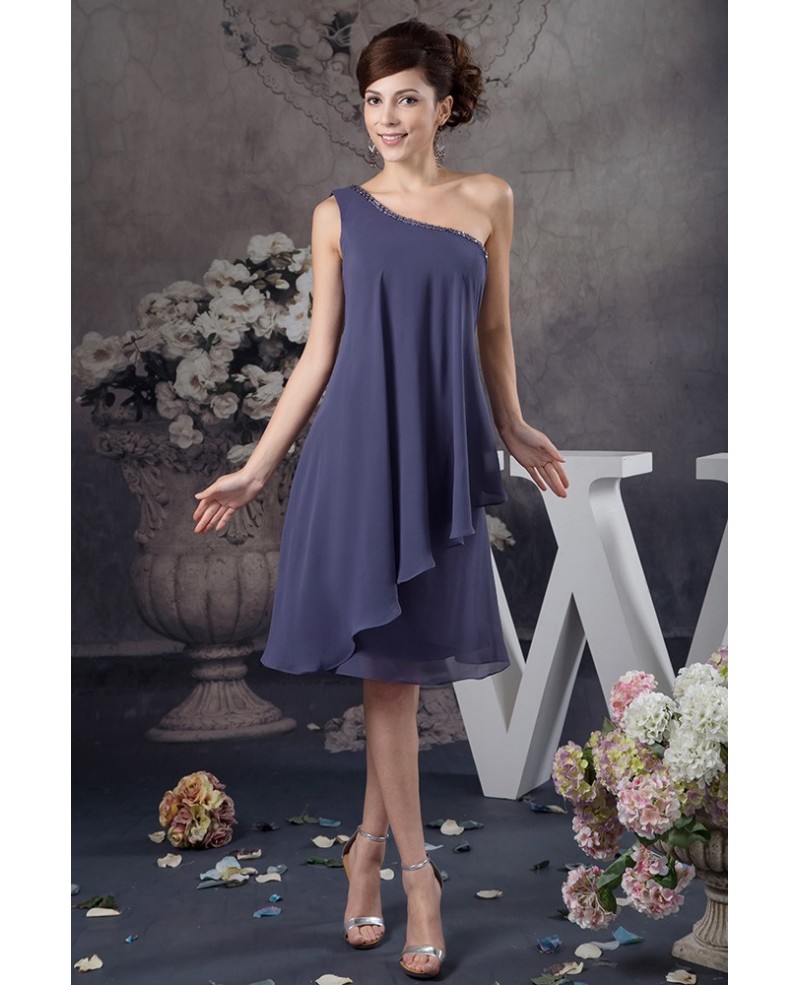 A-line One-shoulder Knee-length Chiffon Mother of the Bride Dress