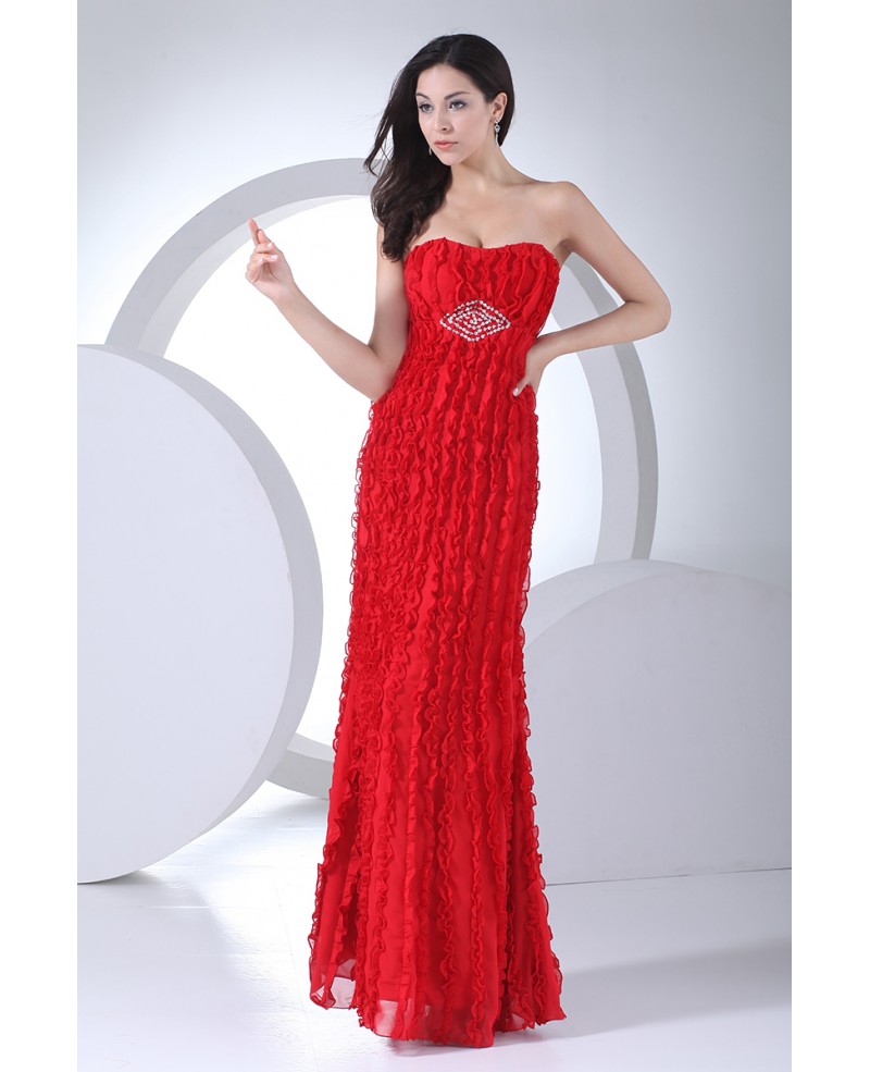 Red Beaded Empire Waist Floral Bodice Long Bridal Party Dress - Click Image to Close