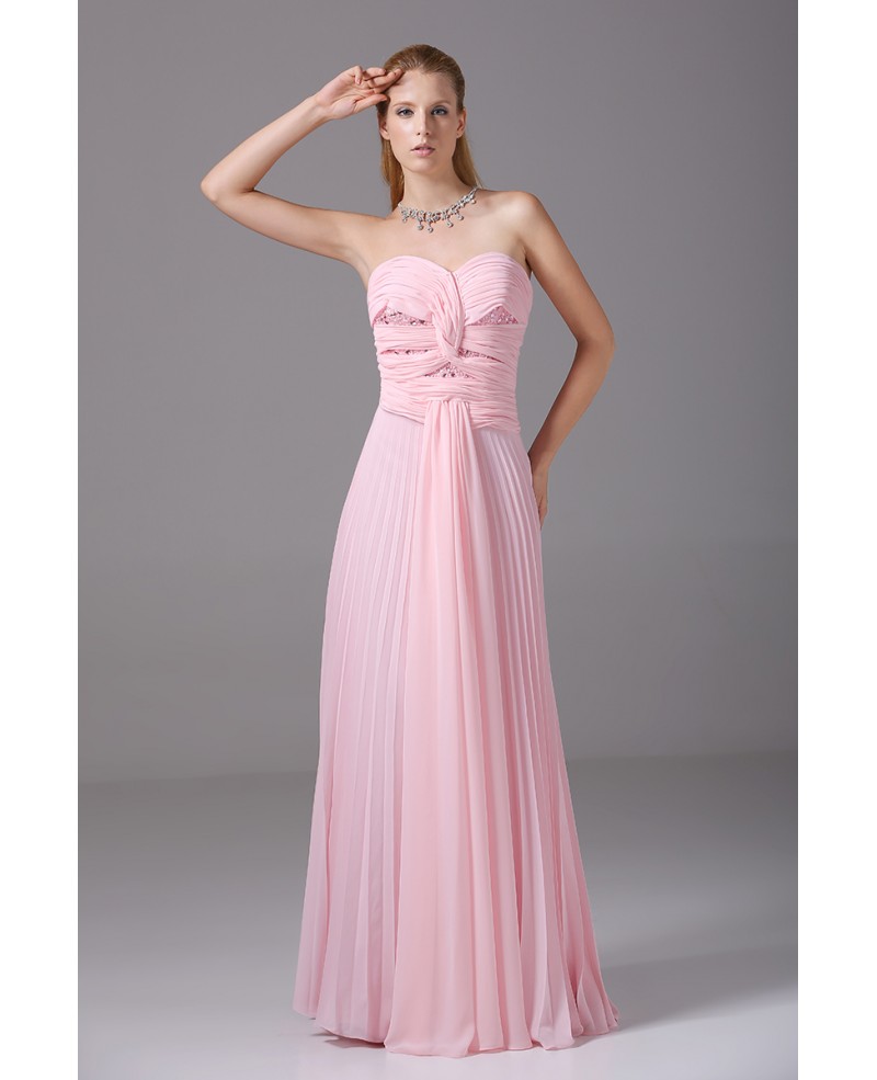 Pink Pleated Chiffon Floor Length Long Sweetheart Bridal Party Dress - Click Image to Close