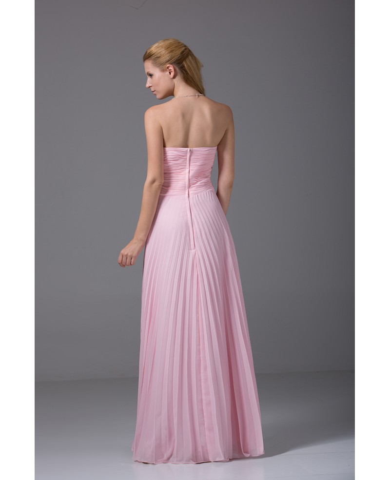 Pink Pleated Chiffon Floor Length Long Sweetheart Bridal Party Dress ...