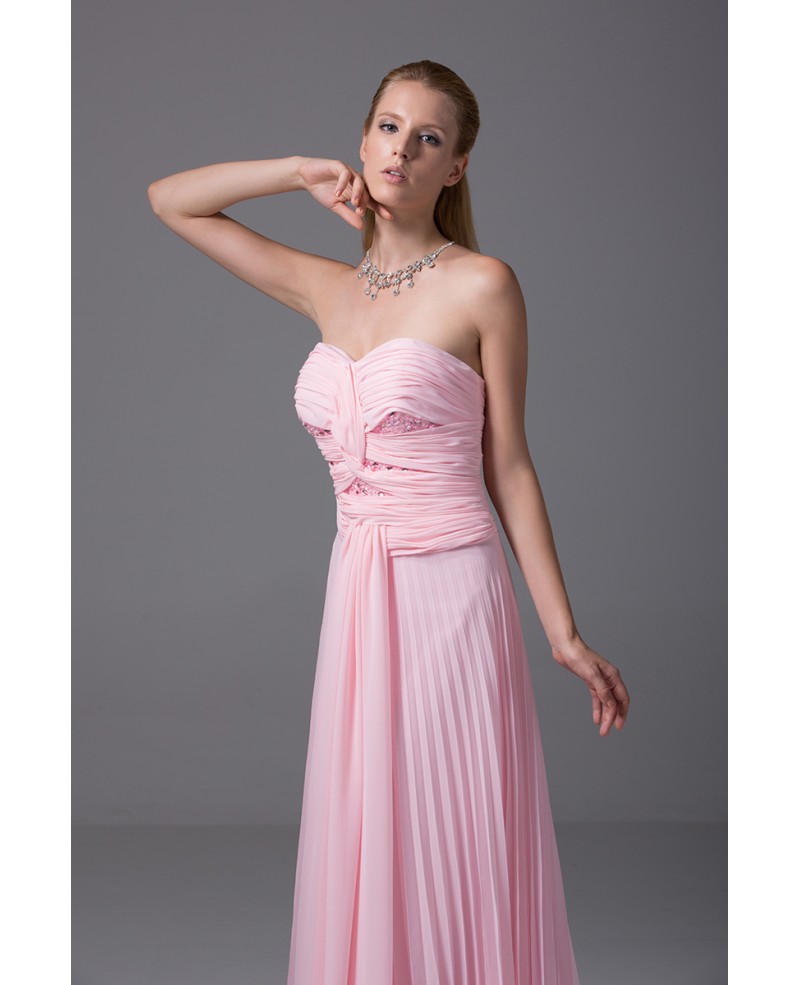 Pink Pleated Chiffon Floor Length Long Sweetheart Bridal Party Dress ...