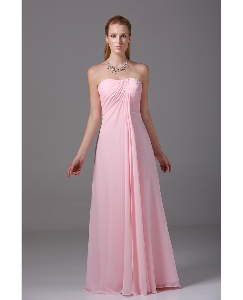 Custom Strapless Long Pink Chiffon Bridesmaid Dress