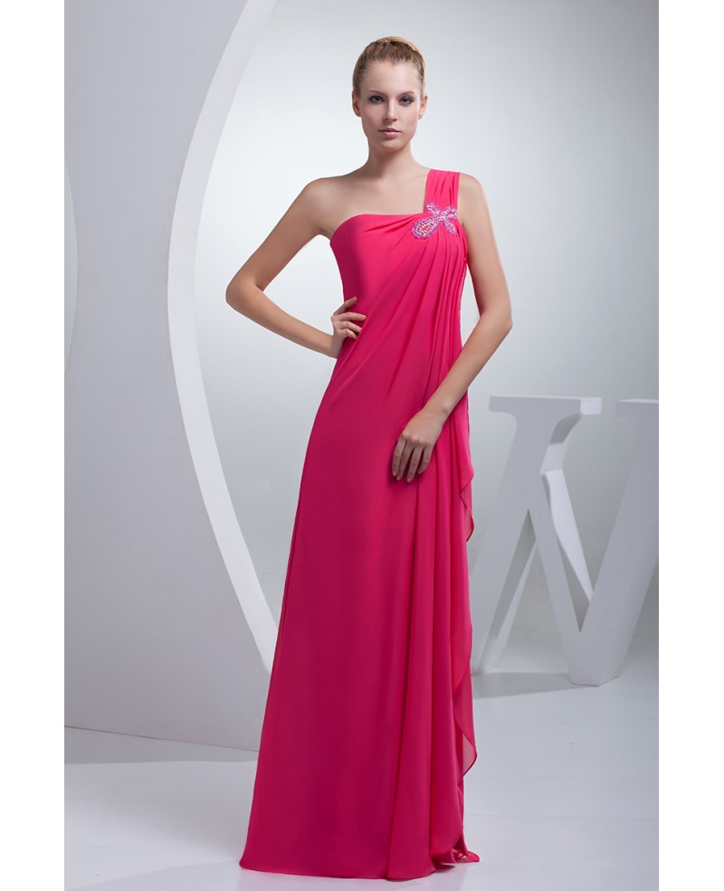 Fuschia One Strap Long Chiffon Formal Dress Split Front - Click Image to Close