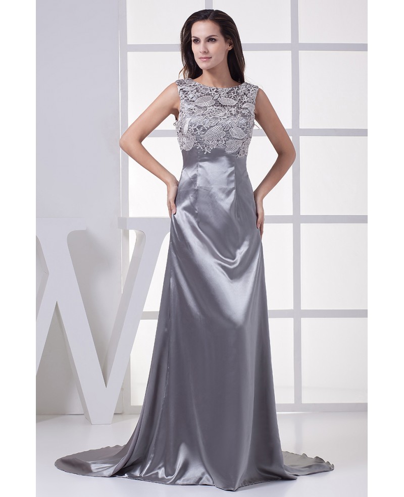 Silver Lacy Top Long Satin Formal Dress Custom - Click Image to Close