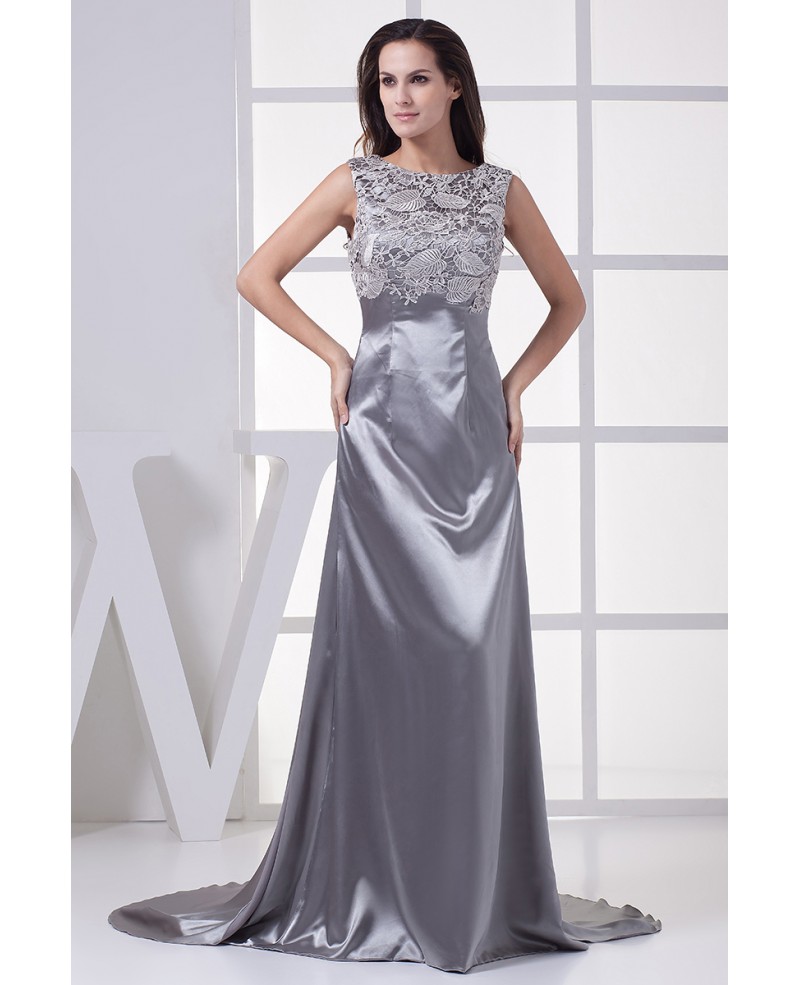 Silver Lacy Top Long Satin Formal Dress Custom