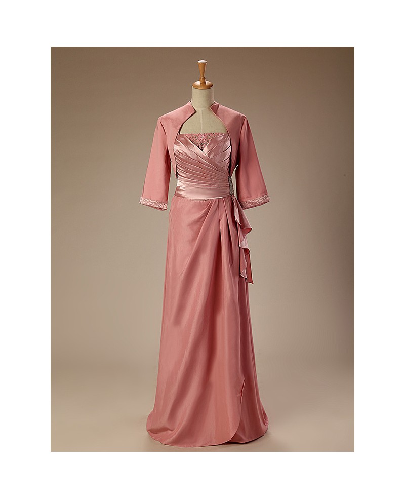 A-Line Scoop Neck Floor-Length Silk Satin Dress With Beading