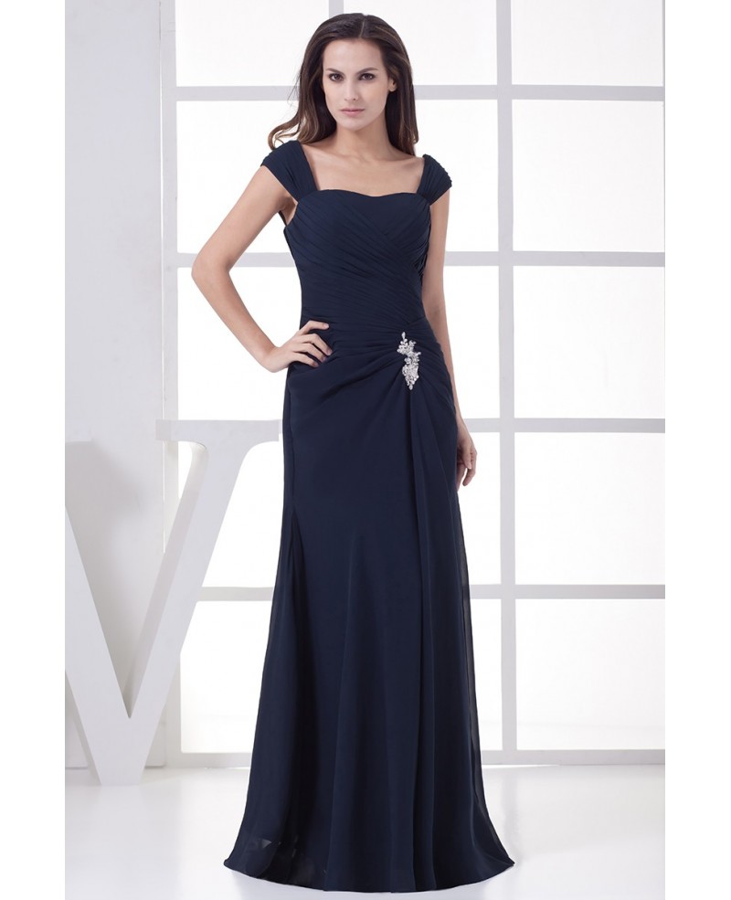 Classic Cap Sleeves Navy Blue Mother of Bride Dress Floor Length