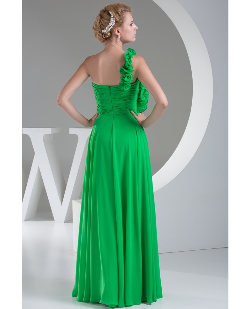 Floral One Shoulder Lime Green Long Chiffon Bridesmaid Dress - Click Image to Close