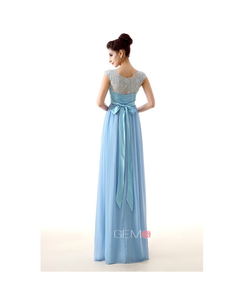 A-Line Scoop Neck Floor-Length Chiffon Prom Dress With Lace - Click Image to Close