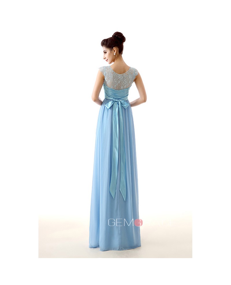 A-Line Scoop Neck Floor-Length Chiffon Prom Dress With Lace