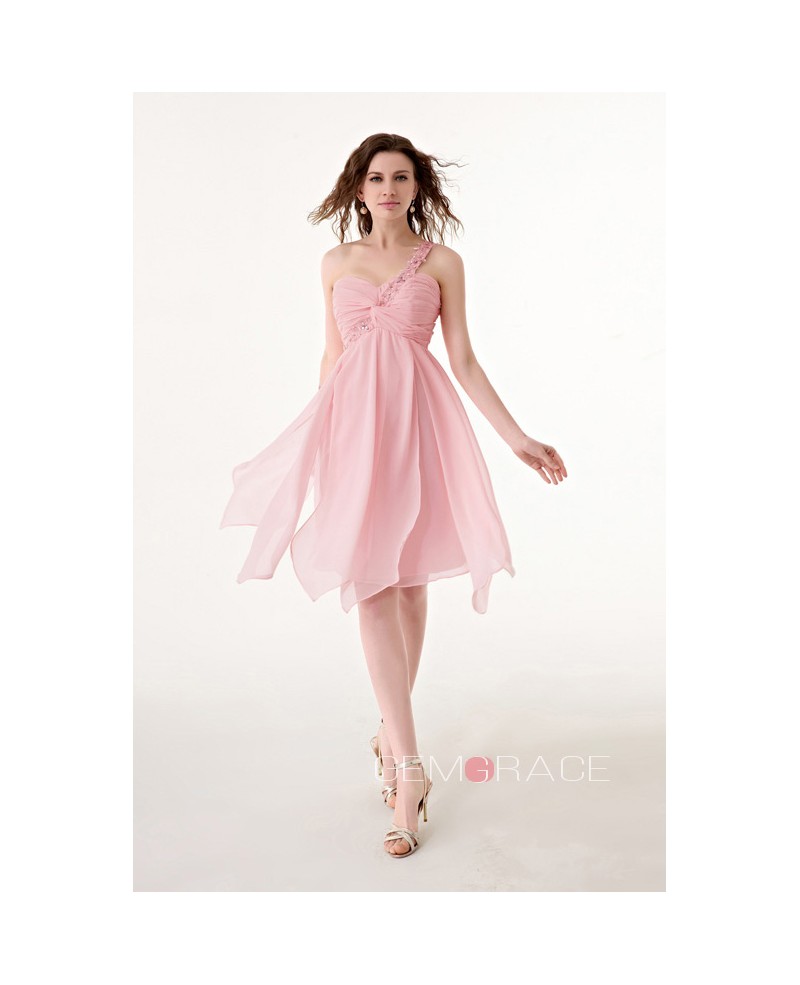 Short Beaded One Shoulder Sweetheart Chiffon Dress with Ruffles - Click Image to Close