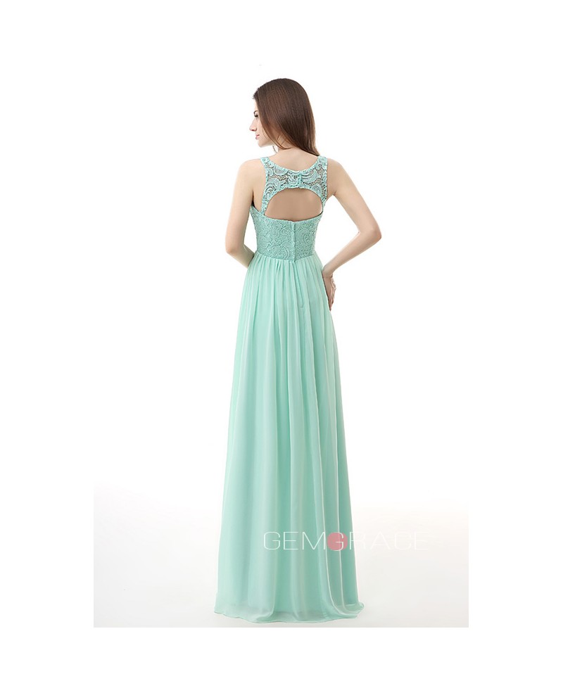 Scoop Neckline Lace Top Sleeveless Empire Long Formal Dress - Click Image to Close