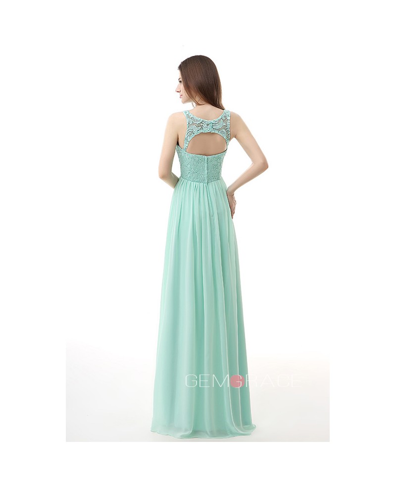 Scoop Neckline Lace Top Sleeveless Empire Long Formal Dress