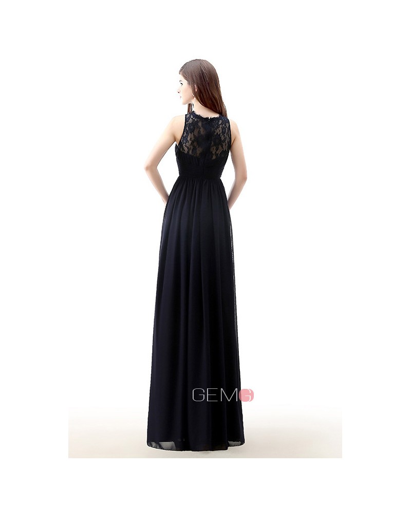Modest Long Lace Empire Chiffon Bridesmaid Dress - Click Image to Close
