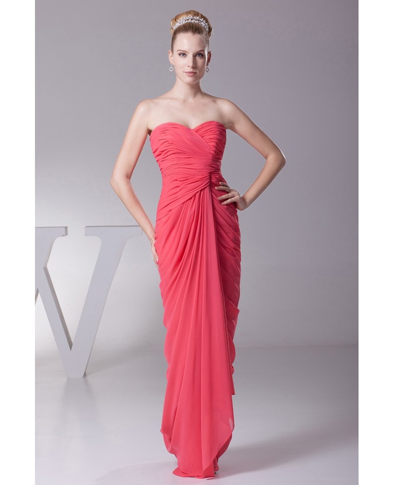 Strapless Sweetheart Tight Pleated Fuschia Bridesmaid Dress in Floor Length