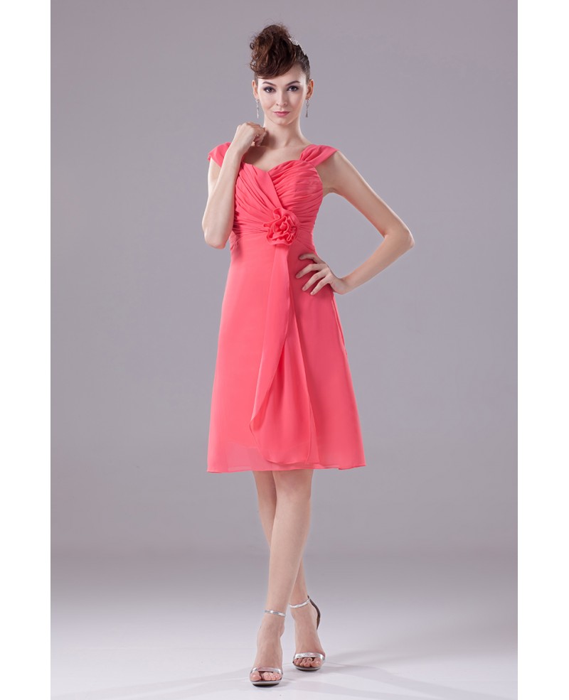 Knee Length Folded Fuchsia Bridesmaid Dress with Sweetheart Neckline