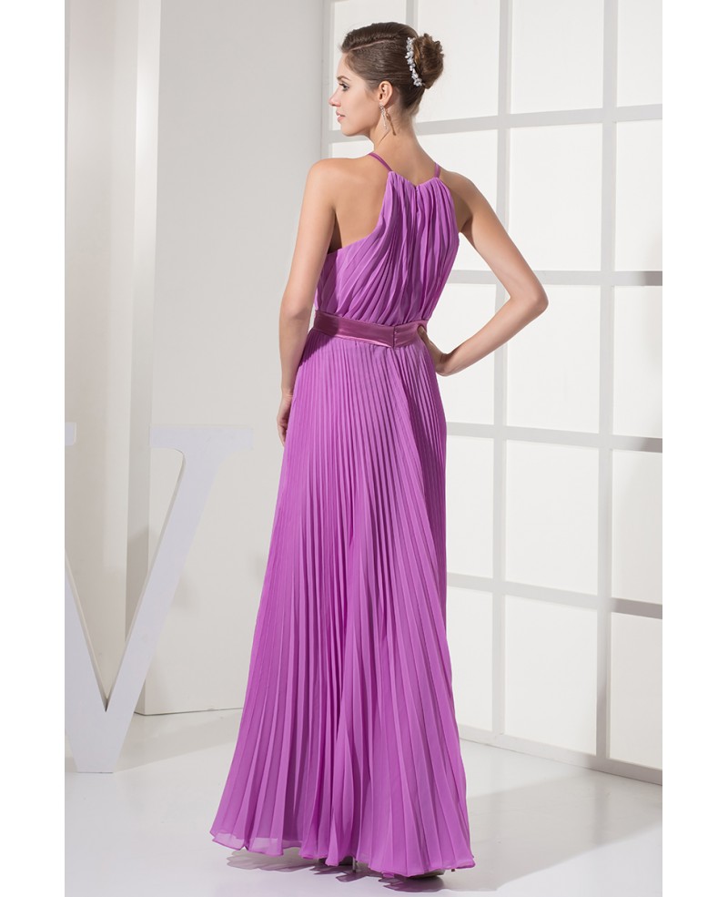 Gorgeous Pleated Long Halter Bridal Party Dress in Floor Length