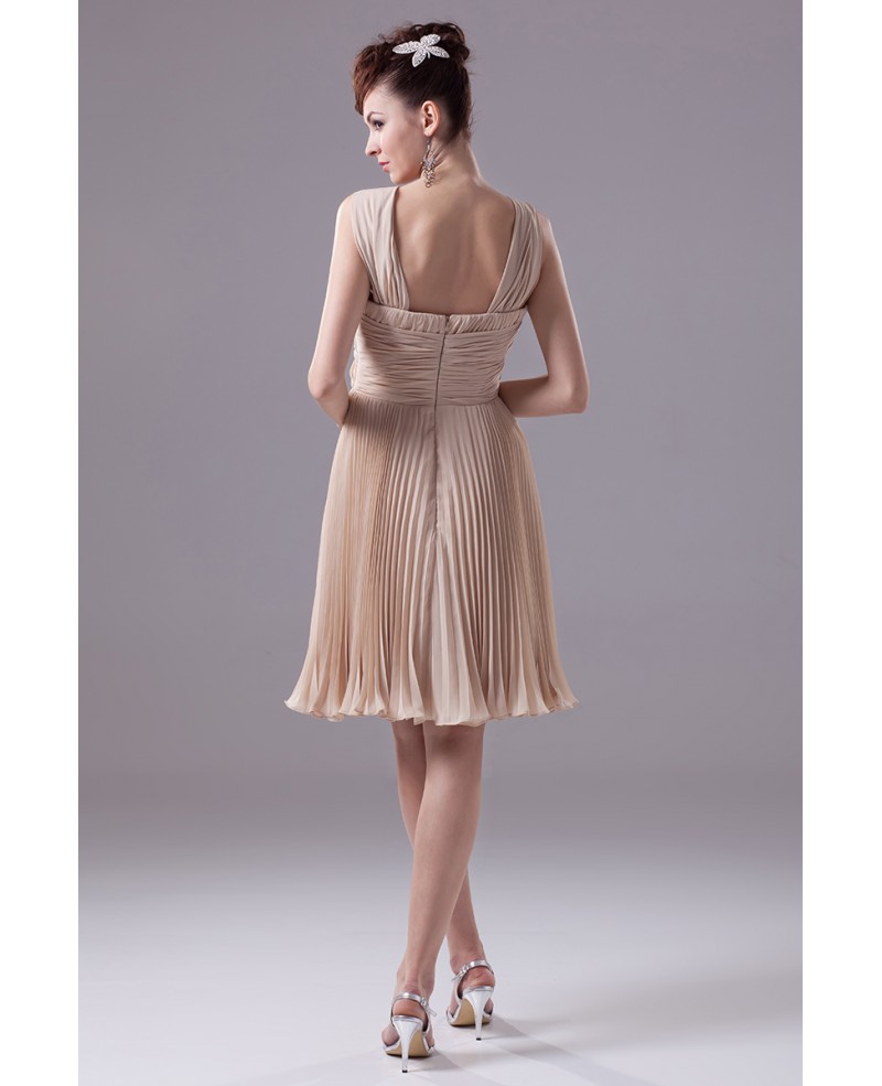 Unique Pleated Chiffon Short Champagne Formal Dress with Halter Straps - Click Image to Close