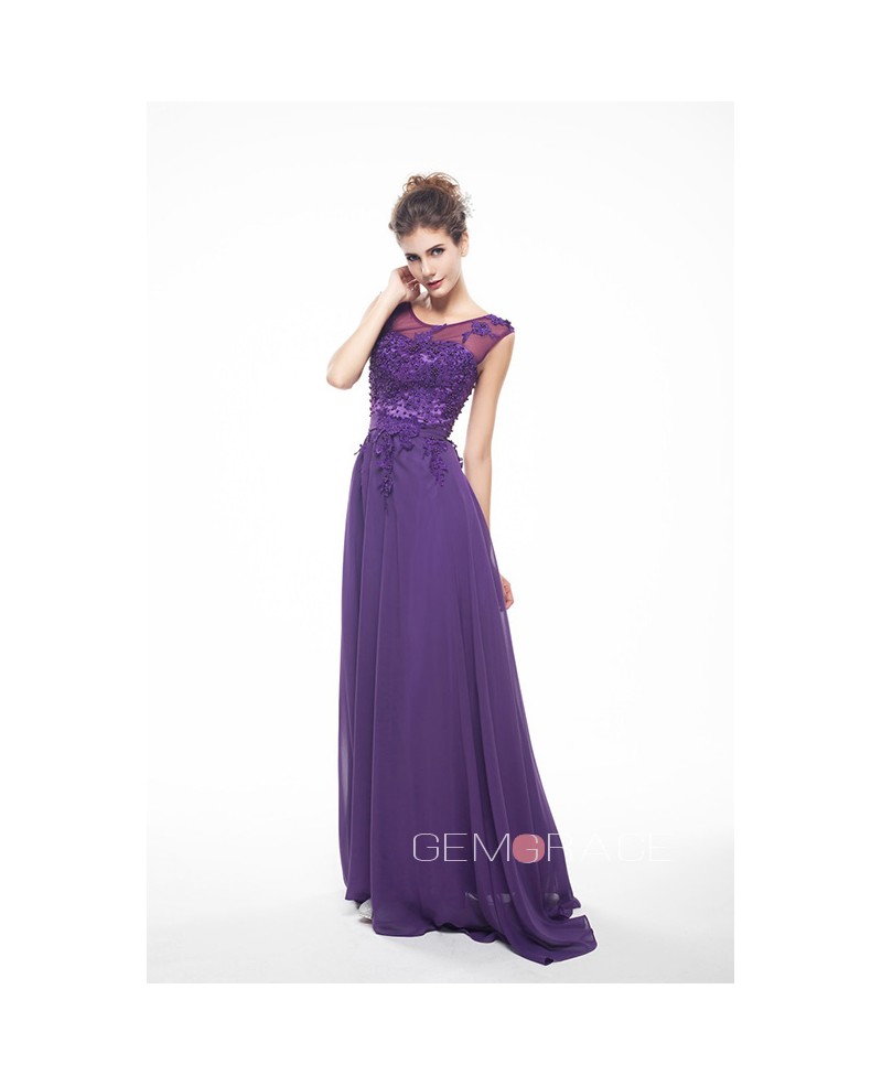 Grape Lace Tank Top Empire Chiffon V-Back Bridesmaid Dress