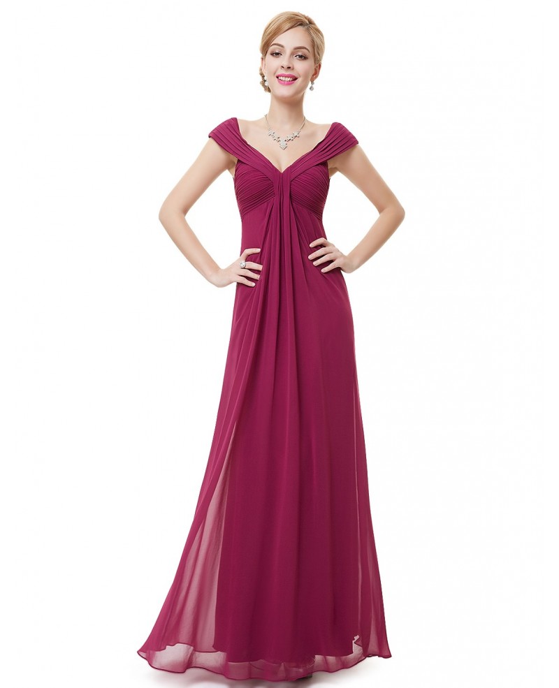 Cheap A-line V-neck Floor-length Chiffon Formal Dress With Cap Sleeves - Click Image to Close