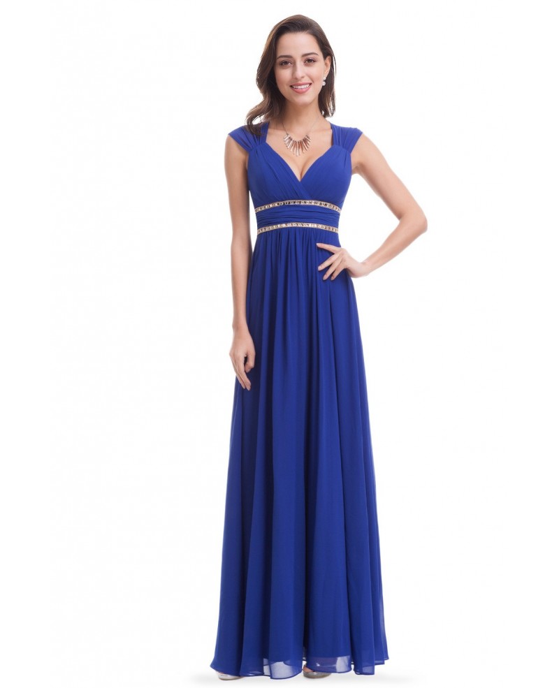 Empire V-neck Floor-length Chiffon Formal Dress With Beading