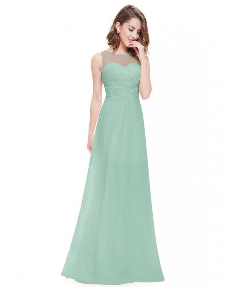 Cheap A-line Scoop Neck Floor-length Chiffon Bridesmaid Dress With Ruffles