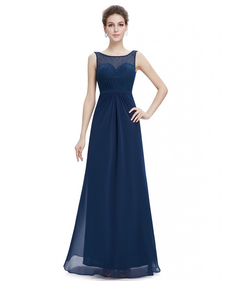 Cheap A-line Scoop Neck Floor-length Chiffon Evening Dress With Lace - Click Image to Close