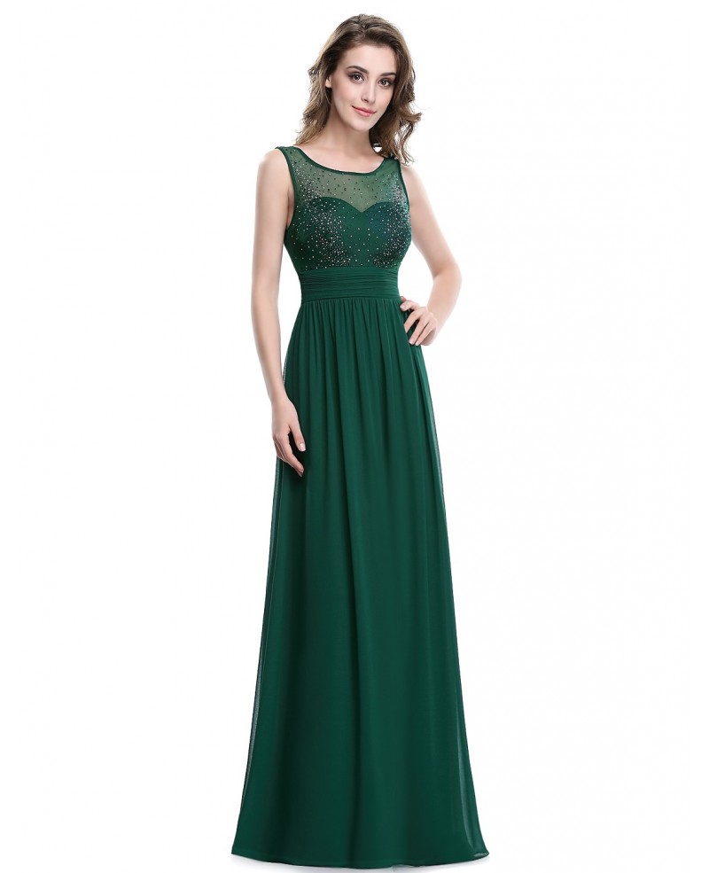 Cheap A-line Scoop Neck Floor-length Chiffon Evening Dress With Beading