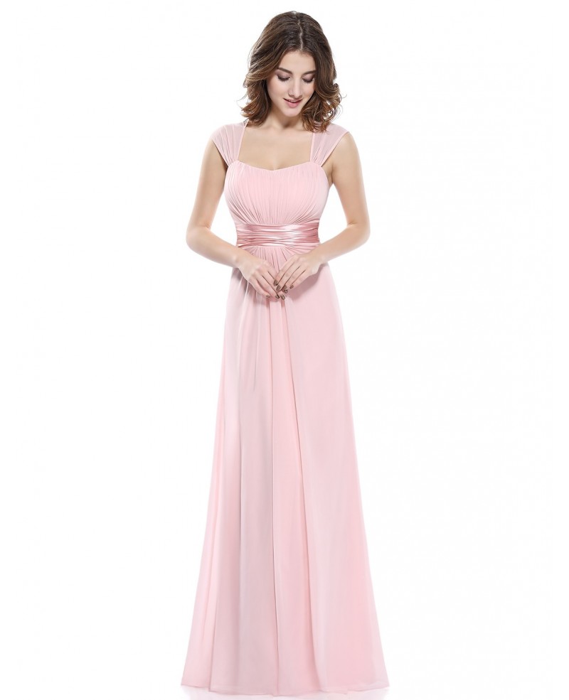 Cheap A-line Strapless Chiffon Floor-length Bridesmaid Dress With Cap Sleeves - Click Image to Close