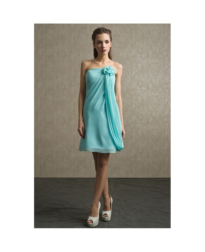 Pool Chiffon Short One Strap Bridesmaid Dress - Click Image to Close