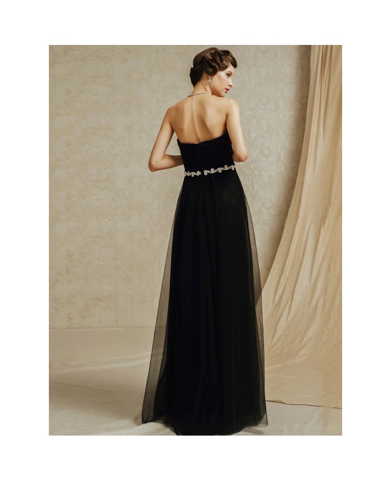 Chic Black Tulle Sweetheart Long Formal Bridal Party Dress - Click Image to Close