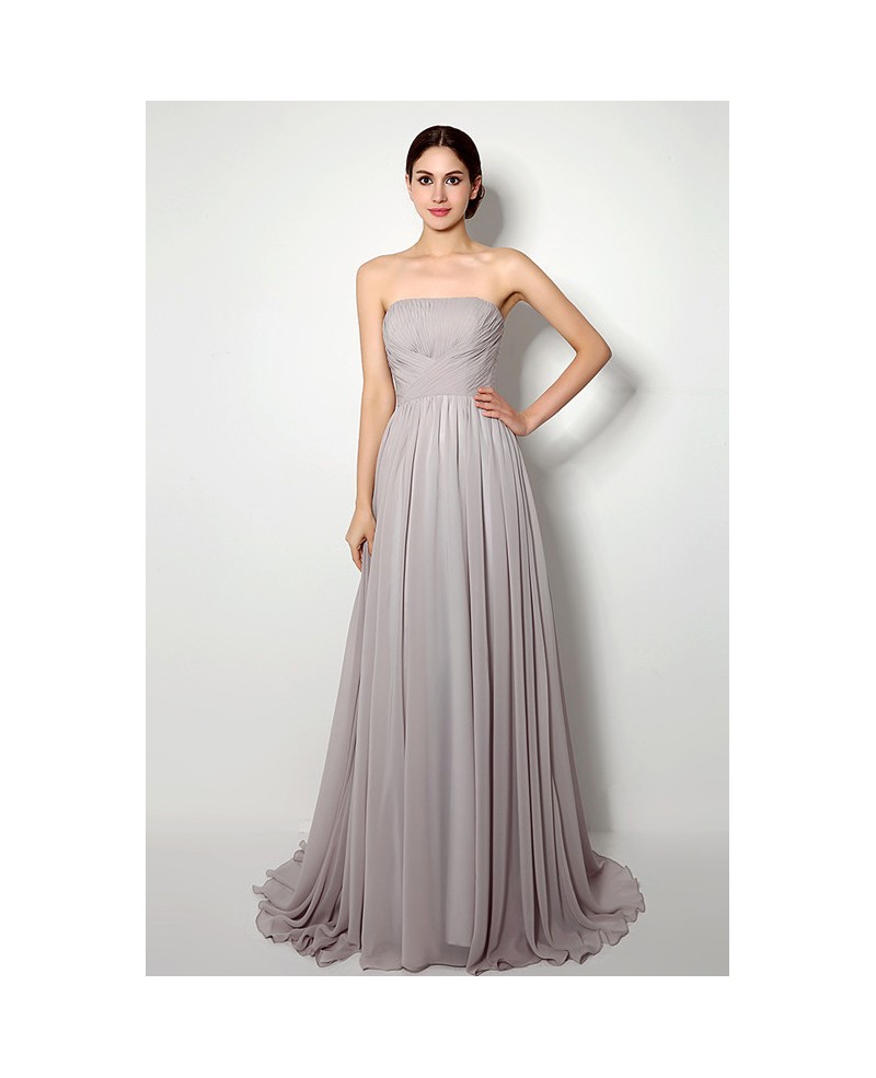 A-line Strapless Court-train Bridesmaid Dress