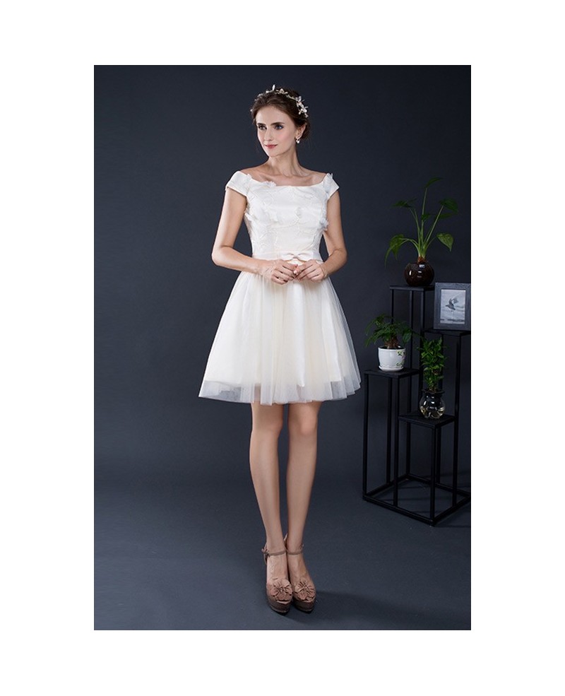 Cap Sleeve Champagne Short Tulle Dress - Click Image to Close
