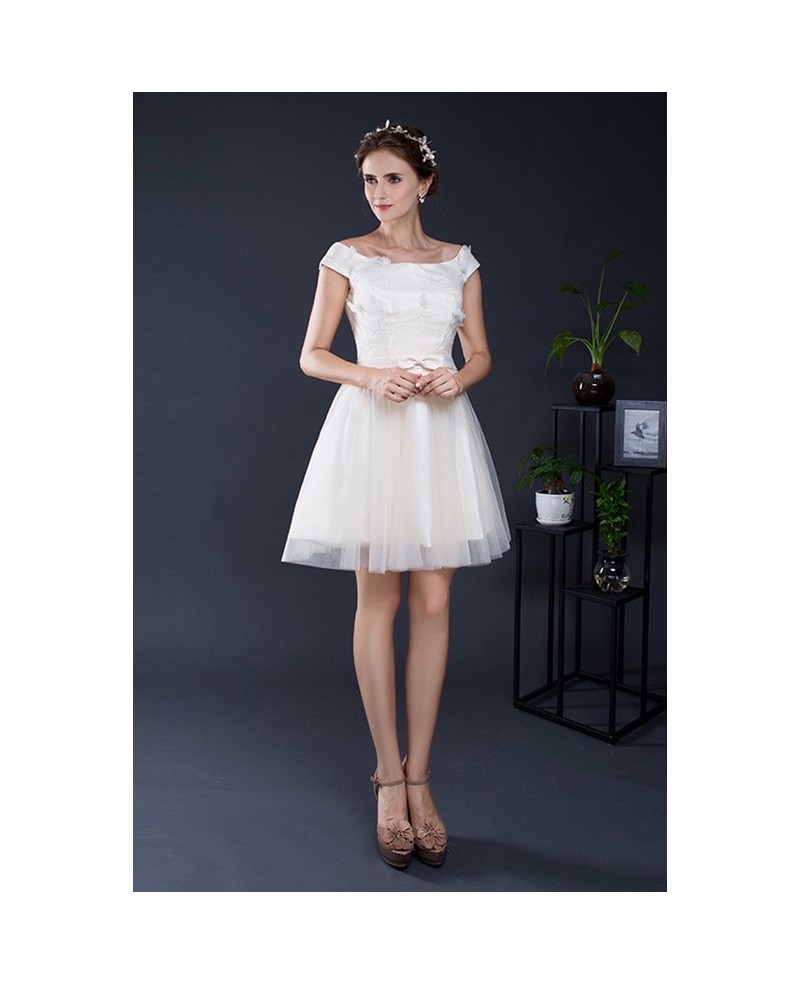 Cap Sleeve Champagne Short Tulle Dress