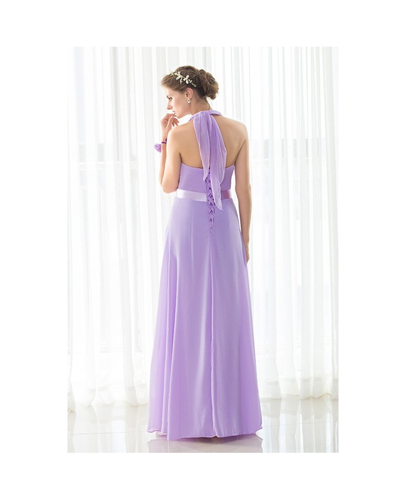 Purple Long Halter Chiffon Elegant Bridesmaid Dress - Click Image to Close