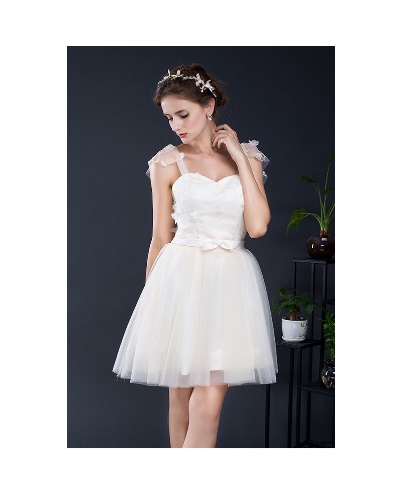 Champagne Short Tulle Dress with Butterfly Sleeves