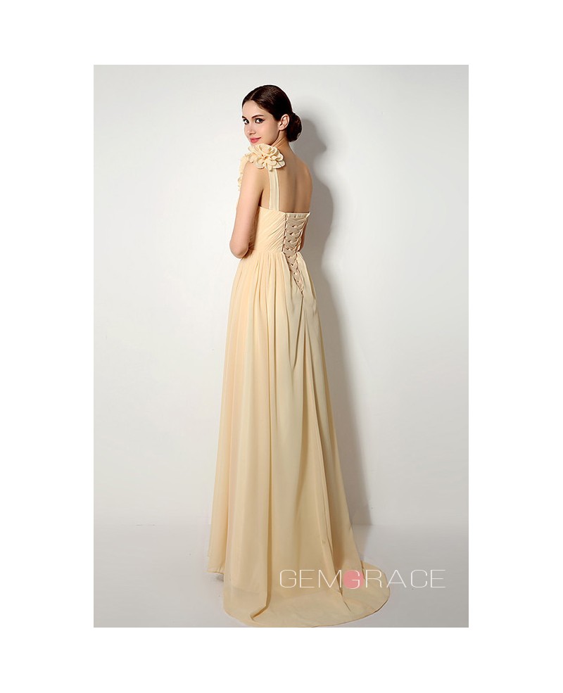 A-line One-shoulder Court-train Bridesmaid Dress - Click Image to Close