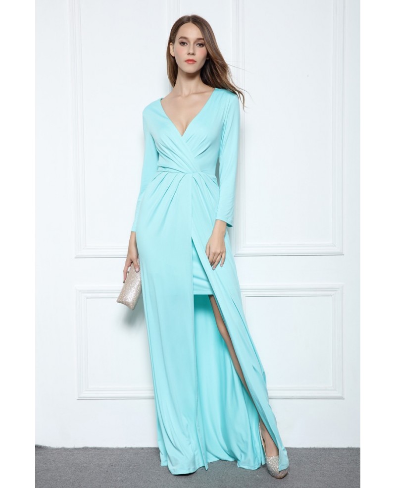A-line V-neck Floor-length Formal Dress With Front Split - Click Image to Close