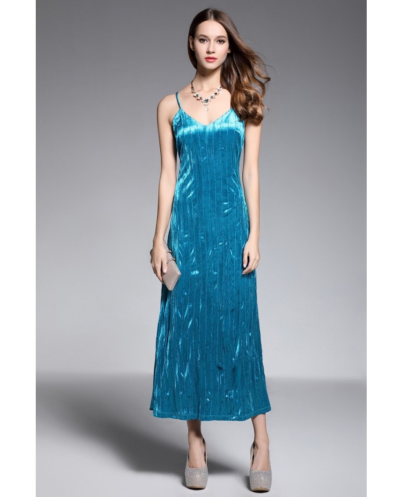 A-line V-neck Ankle-length Evening Dress With Sequins - Click Image to Close