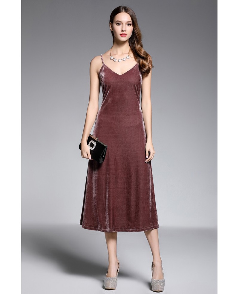 Sheath V-neck Tea-length Velvet Evening Dress