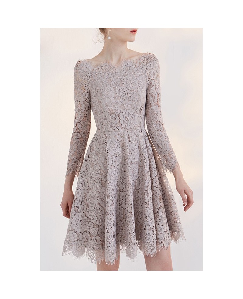 Charming Full Lace A-line Off the Shoulder Party Dress with 3/4 Sleeve