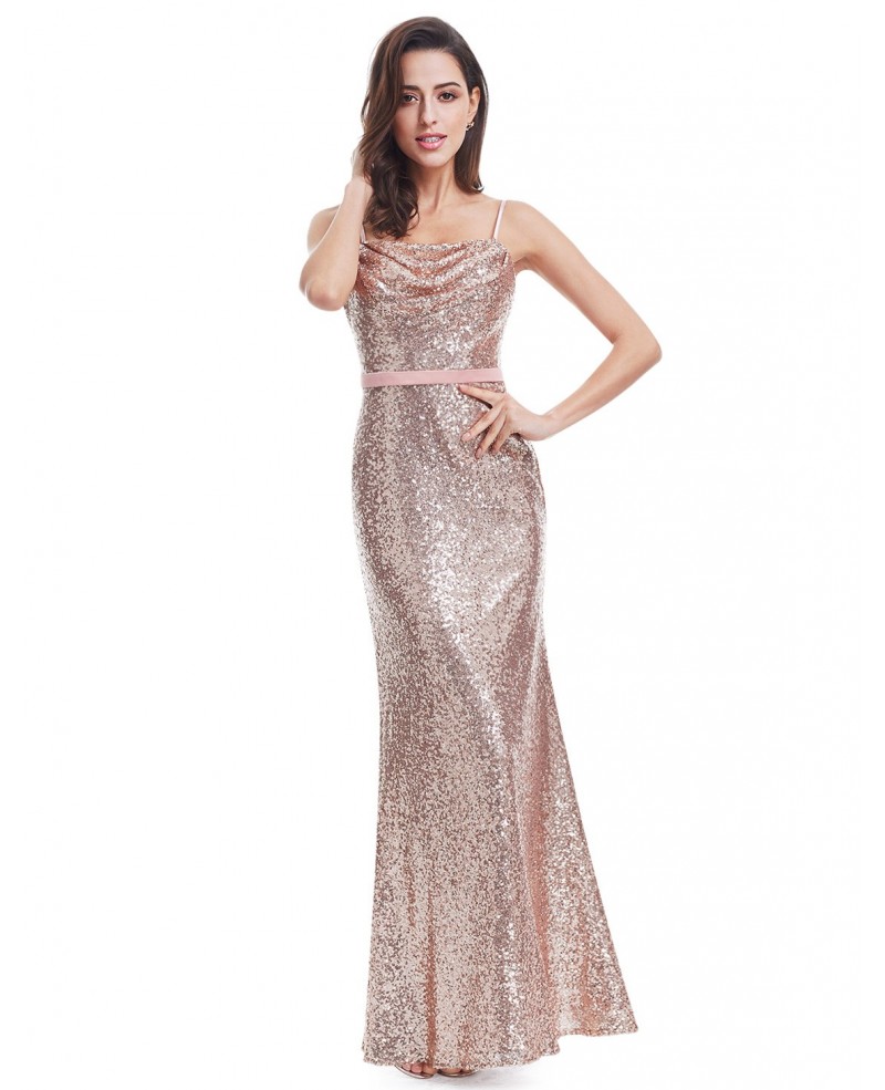 Pink Sheath Strapless Sequined Long Party Dress - Click Image to Close