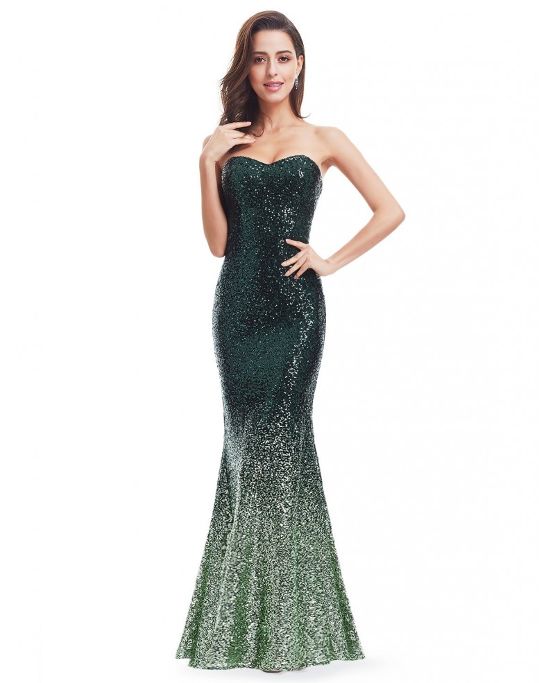 Green Mermaid Sweetheart Sequined Long Party Dress