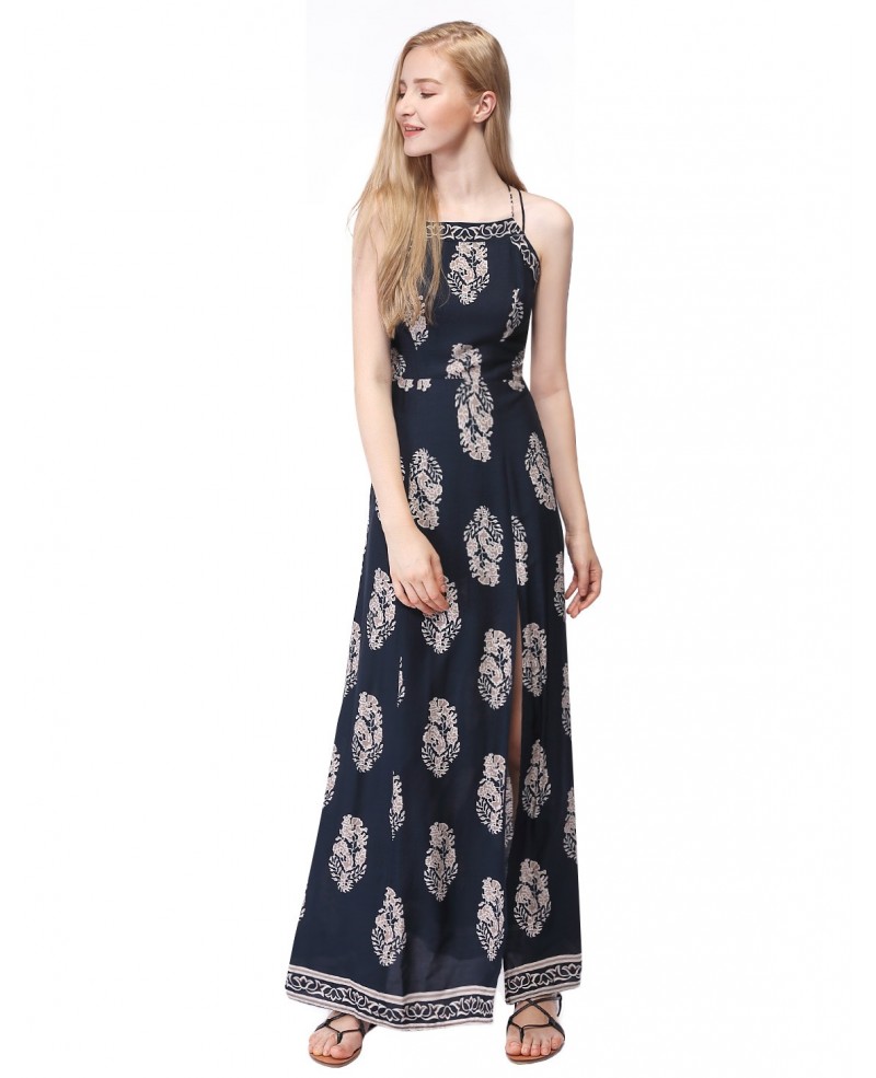 Floral Print A-line Chiffon Long Dress