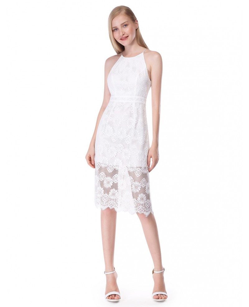 White Sheath Halter Lace Short Dress