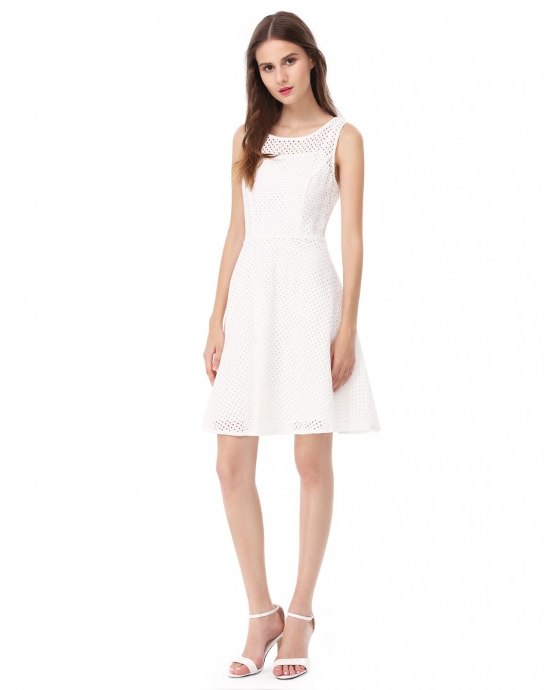 White A-line Scoop Neck Lace Short Dress