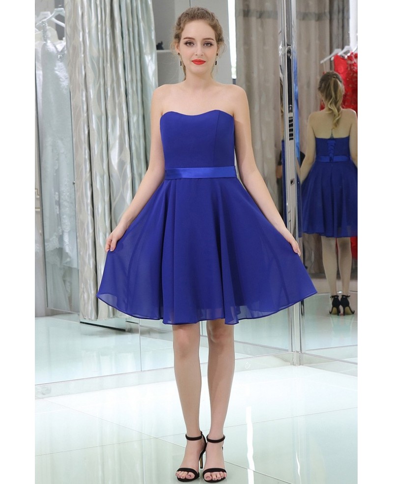 Royal Blue Simple Cocktail Chiffon Prom Dress Strapless
