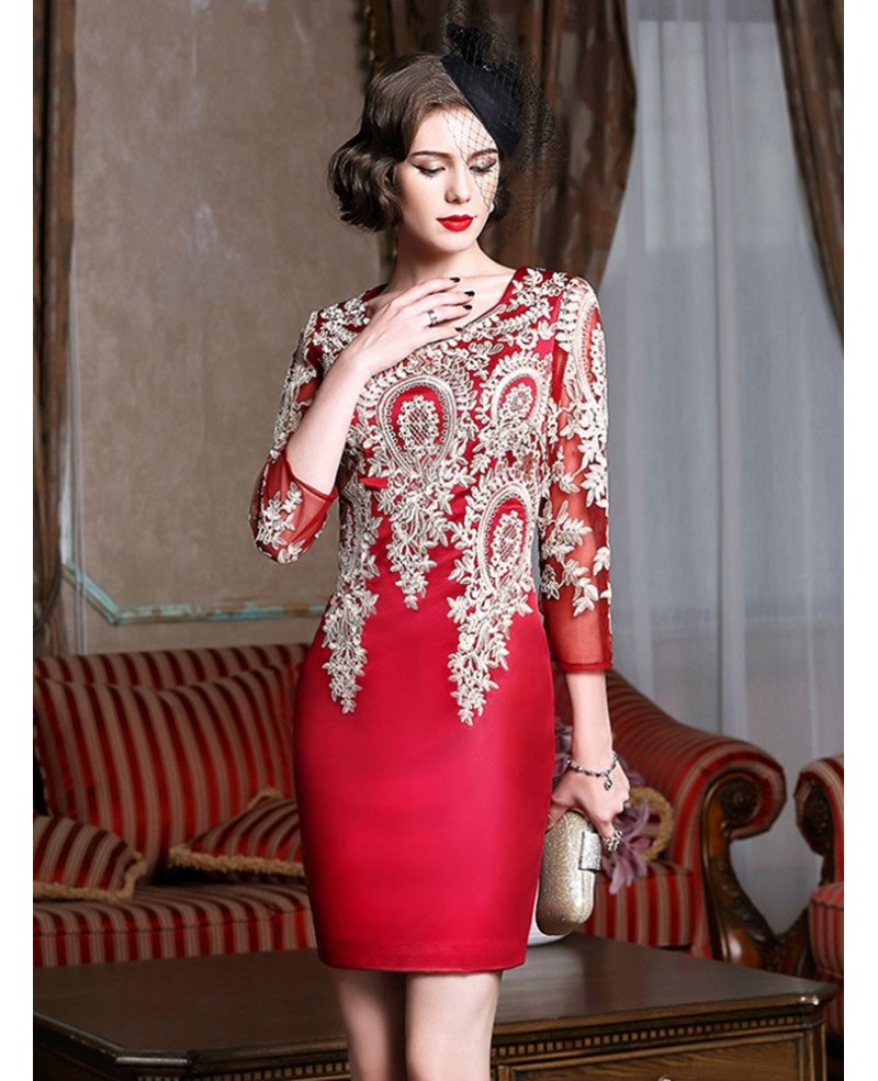 Long Sleeve Embroidered Cocktail Dress For Women Over 40,50
