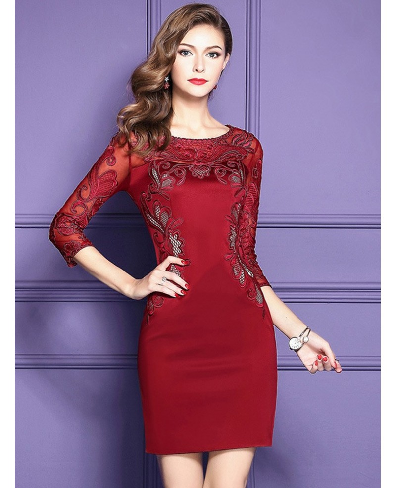 Classy Navy Blue Lace Long Sleeve Cocktail Dresses For Women Wedding Guest